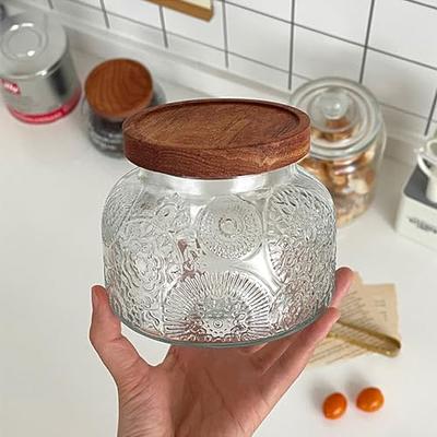 123Arts Glass Container Sugar Bowl Spice Jar Food Storage with Wooden Lid  and Spoon