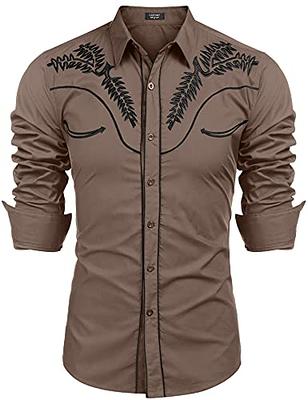 COOFANDY Men's Western Cowboy Embroidered Long Sleeve Button Down Shirt