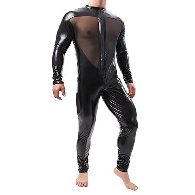 QiaTi Mens Latex Transparent Bodysuit Mens Full Body Leotard Long Sleeves  Unitard Faux Leather Bodysuit - Yahoo Shopping