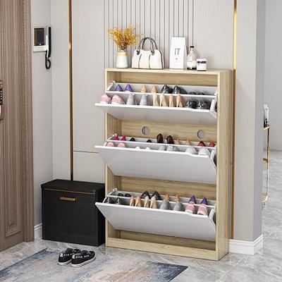 White Flip Drawer Shoe Cabinet & Wall Mounted Coat Rack Set, 3 Drawers  Narrow Shoe Storage Organizer - 30 wide White