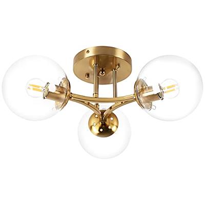 7-inch 1-Light Brushed Gold Semi-Flush Mount Lighting with Clear Glass Shade