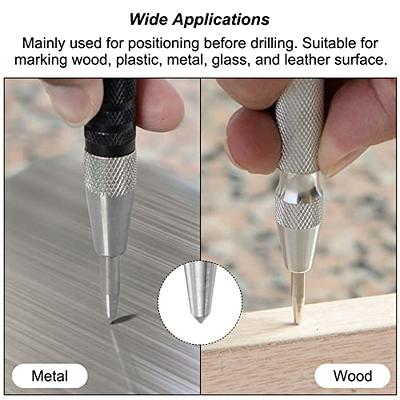 MulWark 5 Spring-Loaded Automatic Steel Center Hole Punch Marker Scriber  For Wood, Metal, Plastic, Car Window Puncher Breaker Tool-With Palm Cushion