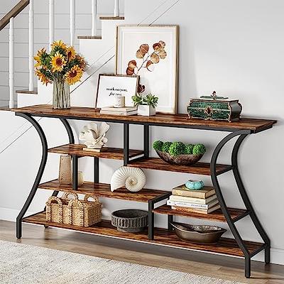 Extra Long Sofa Console Table with Storage Shelves Brown Entryway