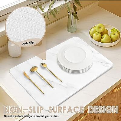 Wealone Stone Dish Drying Mat for Kitchen Counter, Fast Drying Diatomaceous  Earth Stone Mat, Bamboo Foldable Case Design Pad Dish Rack, Water