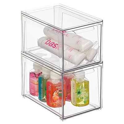 mDesign Plastic Stackable Kitchen Storage Bin, Pull-Out Drawer - 4 Pack,  Clear