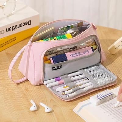 CICIMELON Large Capacity Pencil Pen Case Portable Pencil Pouch Bag  Expandable School Supplies for Adults Girls Boys, Pink