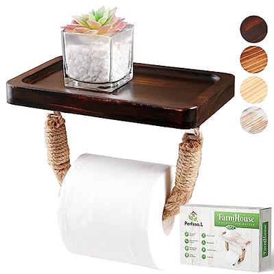 Wall Mounted Paper Towel Holder with Wood Shelf, Rustic Brown