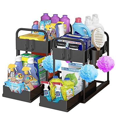 2 Packs Large Capacity Under Sink Organizers And Storage, Slide Out Kitchen  Cabinet Organizer 2 Tier Bathroom Counter Organizer With Hooks, Hanging  Cups, Dividers, Multipurpose Cleaning Supplies Organizer For Kitchen And  Bathroom