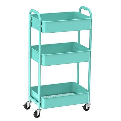 LEZIOA 3 Tier Rolling Cart, Ajustable Art Craft Cart Organizer on Wheels,  Metal Utility Storage Cart with Handle for Kitchen Bathroom, Mobile