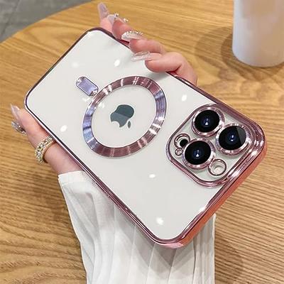 Stylish Magnetic Case for Apple iPhone 15 Plus Women Girls, Luxury Plating  Cute Love Heart Soft Back Cover Full Camera Lens Protection MagSafe Phone