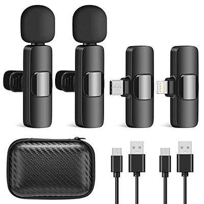 Wireless Lavalier Microphone for iPhone ipad Android,Wireless Lapel clip on  microphone(2 Microphones with 2 Receivers) Plug-Play Auto-Sync for