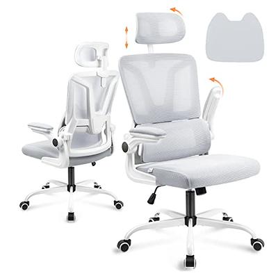 GGN Ergonomic Office Chair with Foot Rest, White Reclining Desk Chair with  Leg Rest, Mesh Computer Desk Chair with Adjustable Headrest & Lumbar