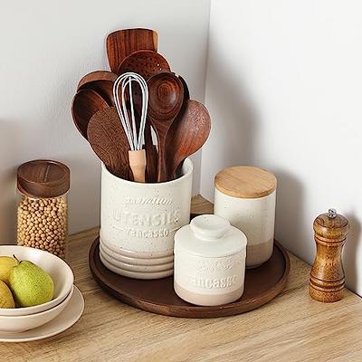 vancasso Sabine Utensil holders for kitchen Counter, 6.2 in Small Ceramic  Utensil Crock Storage, Cream-Colored Farmhouse Utensil Organizer for Home