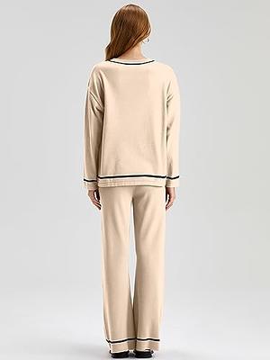 I2CRAZY Long Sleeve Crew Neck Sweater Sets High Waist Wide Leg Slim  Loungewear for Women 2 Piece Set-M,Apricot - Yahoo Shopping