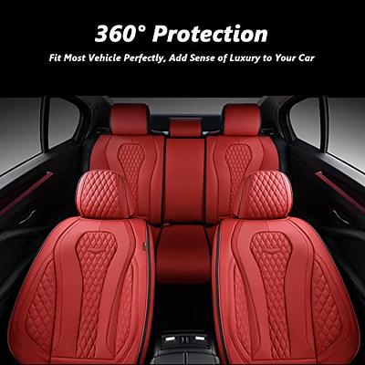 Coverado Front and Back Seat Covers Full Set 5 Seats Faux Leather & Woven  Fabric Breathable Universal Fit