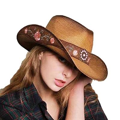 WELLATENT Cowboy Hats for Women, Brown Cowgirl Hats Classic Straw