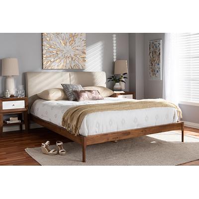 Baxton Studio Annette Light Beige Linen Modern Bed with