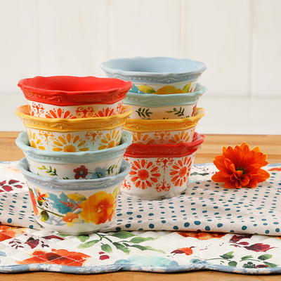  The Pioneer Woman 3 pc Ceramic Mixing Bowl Set (Flea Market  (Orange/Red/Teal)): Home & Kitchen