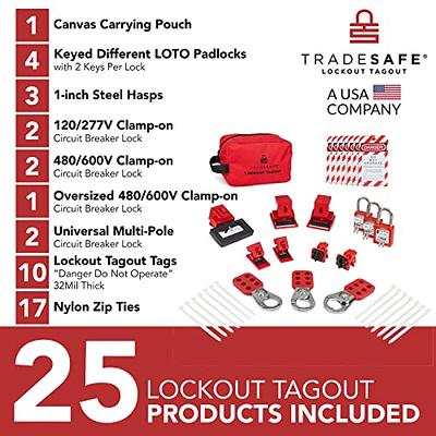 TRADESAFE Lockout Tagout Steel Cable Locks with Keys,10 Red Keyed Different Electrical Lockout Padlock Set, 2 Keys per Lock, Osha Compliant, Premium