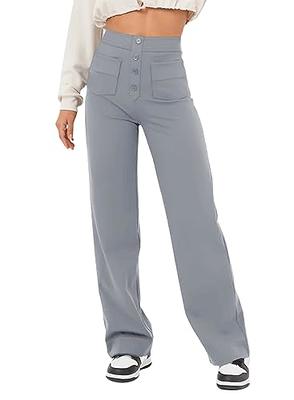EVALESS Women's Trendy Straight Leg Pants Petite High Waisted Button Down  Stretchy Business Work Trousers with Multiple Pockets Gray Small - Yahoo  Shopping