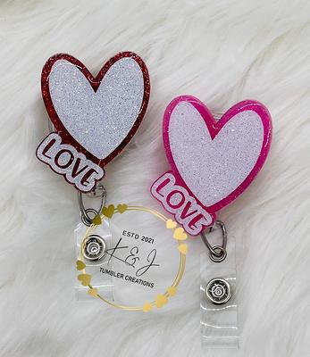 Valentine's Day Baby Sloth Heart Badge Reel, Glitter Nurse Badge