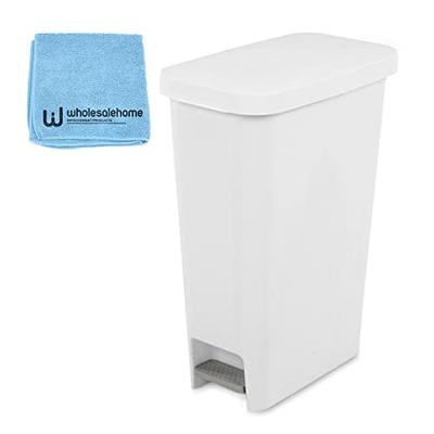 Sterilite Slim Trash Can with Lid, Step On 11 Gal White Kitchen Garbage Can  for Bathroom, Bedroom, Home, and Outdoor, Wholesalehome Microfiber Cleaning  Cloth Included - Yahoo Shopping