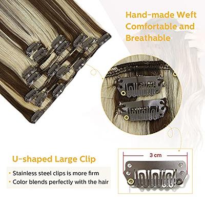 VARIO Hair Remy Clip in Hair Extensions Blonde Balayage 70grams 15 Short  Straight Human Hair Extensions Clips in Medium Brown to Bleach Blonde