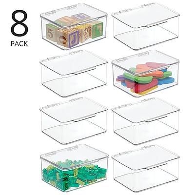 8 Small Plastic Containers with Hinged Lids, Rectangular Clear