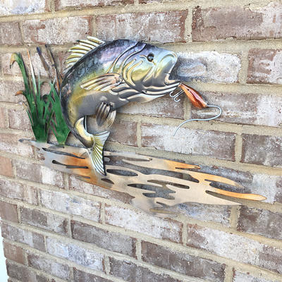 3D Metal Bass Jumping Out Of Water Sculpture Plaque Lake House Decor Cabin  Fish - Yahoo Shopping