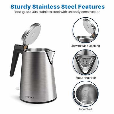 Ovente 1.7L Electric Kettle, Double Wall 304 Stainless Steel Water