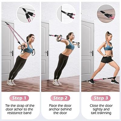 Pilates Bar Kit with Resistance Bands(30lbs,40lbs),3-Section Pilates Bar  with Stackable Bands Workout Equipment for Legs,Hip,Waist and Arm Pink  price in Saudi Arabia,  Saudi Arabia