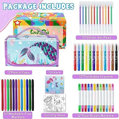 Scented Markers For Kids - Art Kits for Kids 6-9 - Mermaid Gifts For Girls  - Coloring Kit Includes Smelly Markers, Dot Markers, Sparkly Mermaid Pencil  Case - Amitié Lane