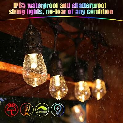 Mlambert 3 Color Outdoor LED Dimmable String Lights for Patio with Remote,  Plug in 48FT Waterproof Shatterproof Edison Bulb Lights for Bistro Pergola