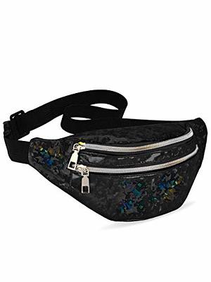 Fanny Pack Waist Bags for Women Shiny Holographic Waist Bum Bag Waterproof  for Festival Party Travel Rave Hiking Silver