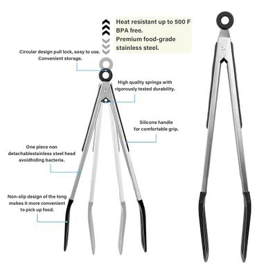 Gorilla Grip Stainless Steel Heat Resistant BBQ Kitchen Tongs Set of 2, Non  Scratch Silicone Tip