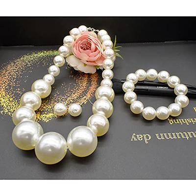 Siifert 5 Pcs Halloween 1920s Pearl Jewelry Set Women Pearl Accessories Include Pearl Necklace Earrings Bracelet Pearl Bag for Party