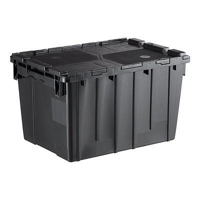 Choice 22 x 15 x 13 Medium Stackable Black Chafer Tote / Storage Box  with Attached Lid