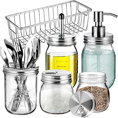 Condiment Shaker, Caddy with 4 Shakers (Plain), Coffee Set, 6 Ounce,  Brushed Stainless