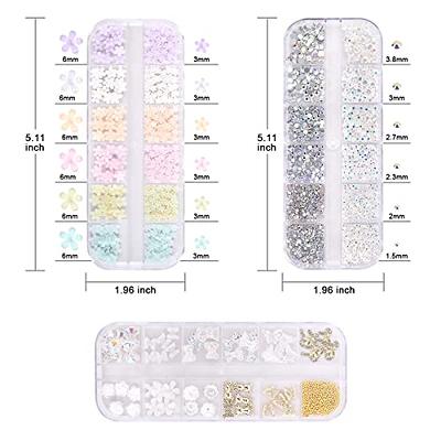 3D Flowers Nail Art Charms Rhinestones Kit - Includes 12Grid 400Pcs Acrylic  Flower 1500Pcs AB Nail Rhinestones 200Pcs Acrylic Butterfly Bow Flower Bear  Nail Art Charms for Nail Art Craft Decoration 