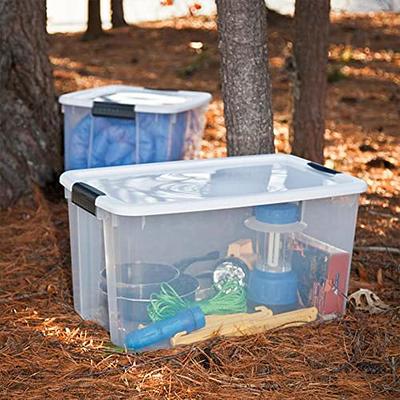 Sterilite 64 Qt Latching Storage Box, Stackable Bin with Latch Lid, Plastic  Container to Organize Clothes in Closet, Clear with White Lid, 6-Pack