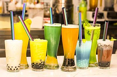 Angled Tips 8 Pieces Reusable Boba Straws and Smoothie Straws, Extra Wide Great for Bubble Tea, Boba Pearls, and Thick Drinks with 2 Cleaning