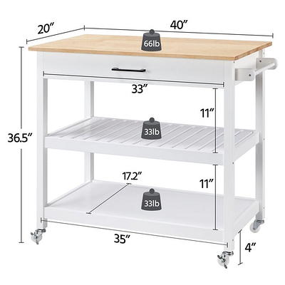 Easyfashion Mobile Kitchen Island Kitchen Cart on Lockable Wheels with Storage, White