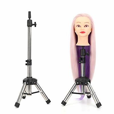 Anself Wig Head Stand Metal Mannequin Head Tripod Stand Adjustable for  Maniquins Head Manikin Head Training Canvas Block Head (Black)