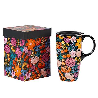 Topadorn Ceramic Coffee Mug Travel Cup with Lid 17oz., Porcelain Tall Tea  Cup with Handle for Home & Office, Flowers Art Pattern Mug with Gift Box,  6.5''H - Yahoo Shopping