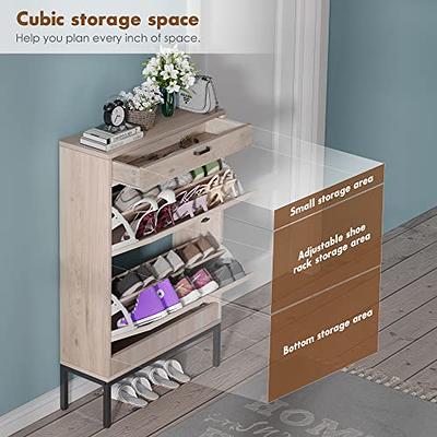 Entryway Shoe Storage Cabinet with 3 Flip Drawers Metal Door Shoe Cabinet  Organizer Mesh Door