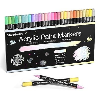 28 Pastel Colors Dual Tip Acrylic Paint Markers, Brush Tip and