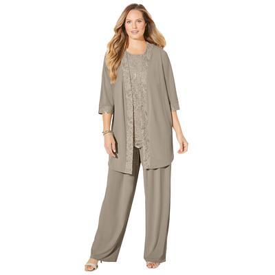 Plus Size Women's 3-Piece Lace Gala Pant Suit by Catherines in Chai Latte  (Size 28 W) - Yahoo Shopping