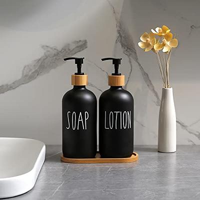 GMITING Hand and Dish Soap Dispenser Set, Kitchen Soap Dispenser Set with  Tray, 2 Pack 16 Oz White Glass Soap and Lotion Dispensers with Gold & Black