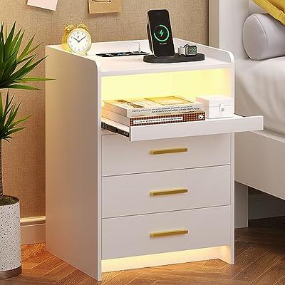 Black Nightstand with Charging Station, Night Stand with LED Lights, Modern  Led End Table Nightstand for Bedroom, Bedside Table with 2 Drawers, Bed