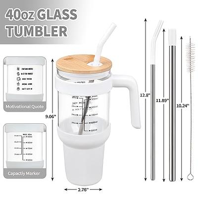 chunmo Glass Tumbler with Bamboo Lid and Straw, 40 oz Iced Coffee